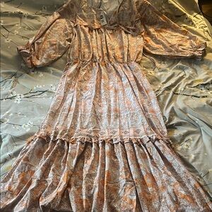 Printed Maxi Dress in Peach and Grey Floral